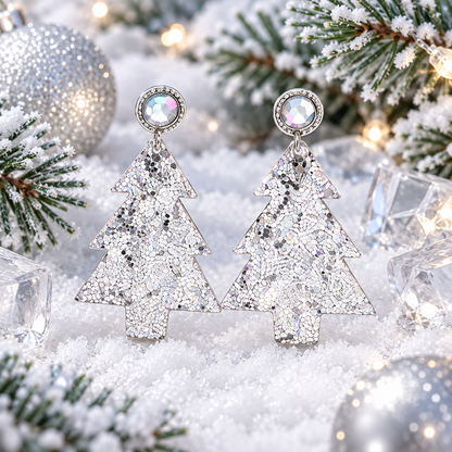 Personalized Sequined Christmas Tree Leather Earrings
