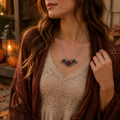 Red Vampire Bat Necklace