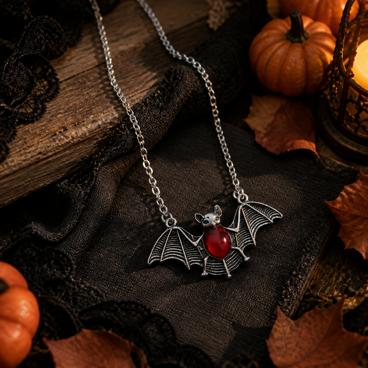 Red Vampire Bat Necklace