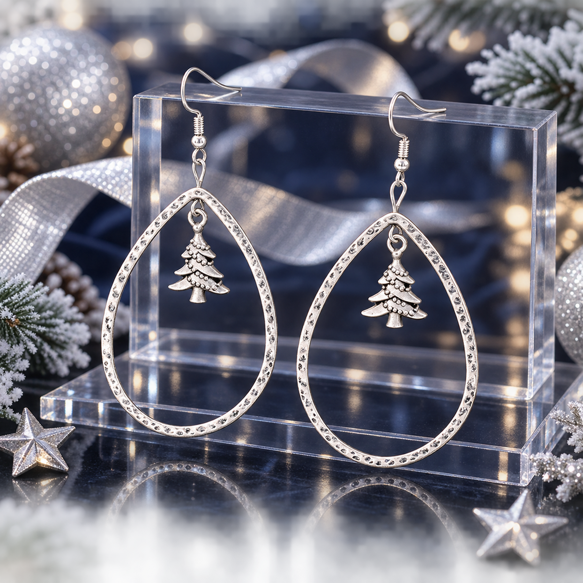 Creative Drop-shaped Hollow Christmas Tree Earrings
