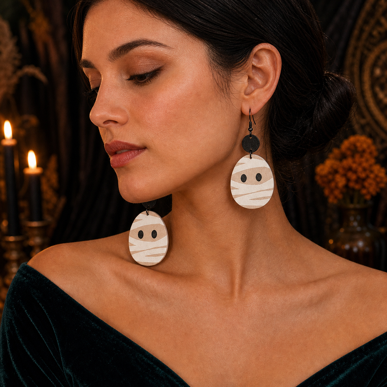 Geometric-shaped Mummy Wooden Creative Earrings