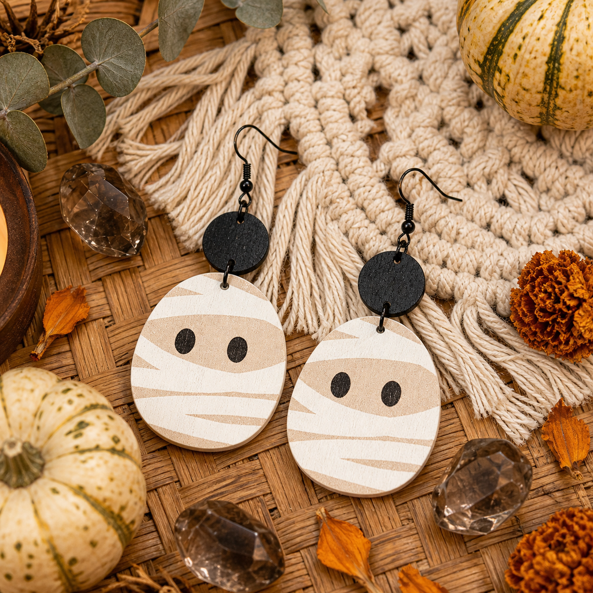 Geometric-shaped Mummy Wooden Creative Earrings