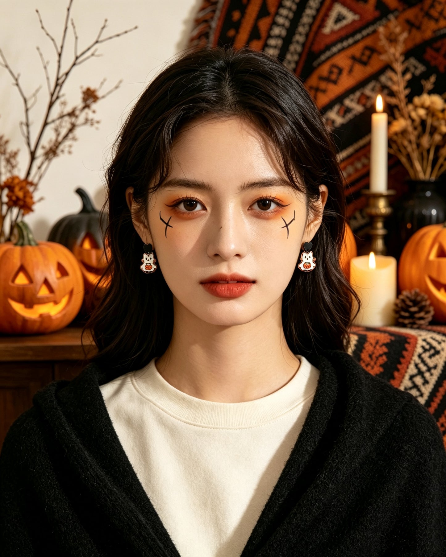 【Halloween Party】Scary Cat Pumpkin Earrings