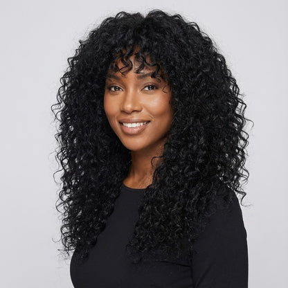 Chiesma Blend Human Hair Curly Wig with Big Bangs – Effortless Shaggy Waves