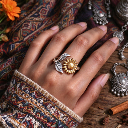 "you is my sunshine" Engraved Sunflower Ring