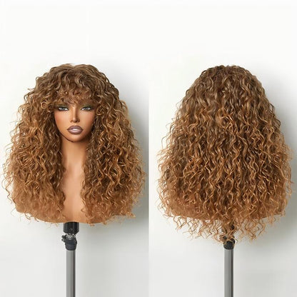 Chiesma Blend Human Hair Curly Wig with Big Bangs – Effortless Shaggy Waves
