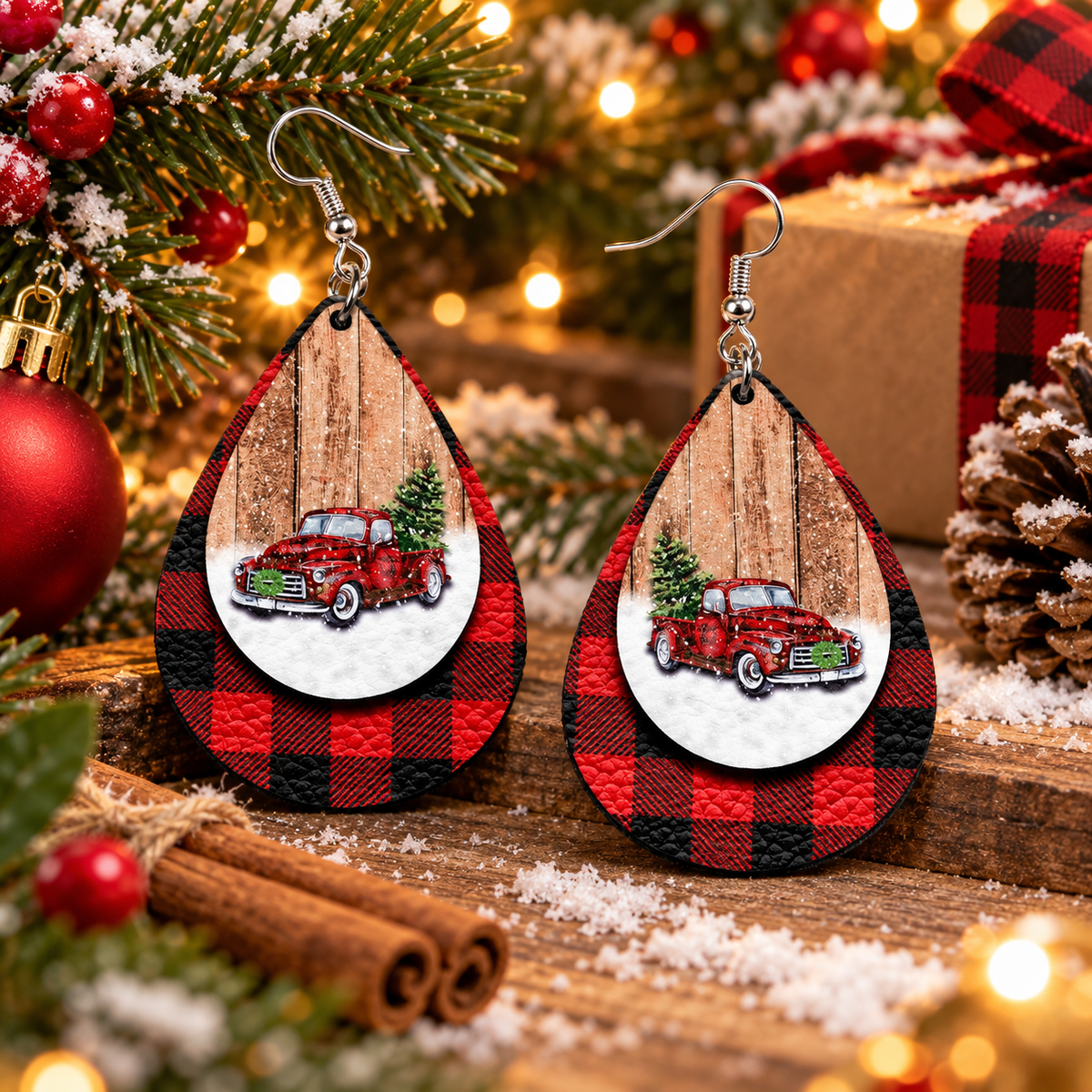 Waterdrop-shaped Christmas Tree Car Earrings