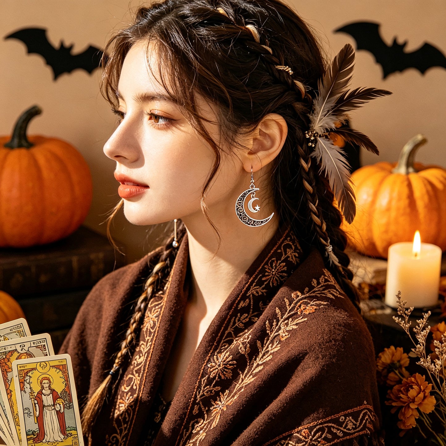 【Halloween Black Collection】 Hollow Crescent-shaped Earrings