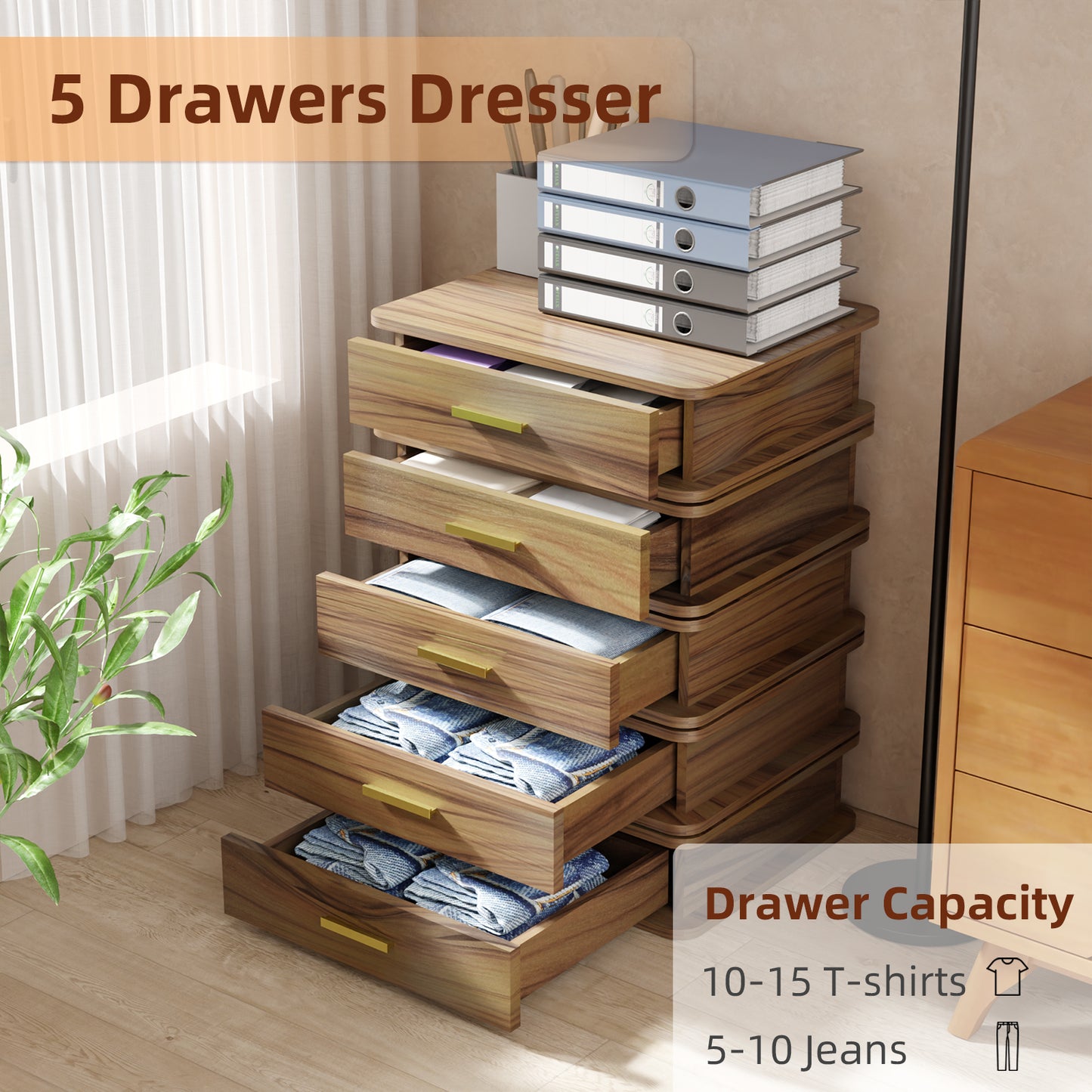 CHIESMA 5 Drawers Dresser for Bedroom,  Multi-Position Small Dresser & Chest of Drawers, Swivel Wood Dresser Organizer, Enhanced Safety, Sturdy Compliant