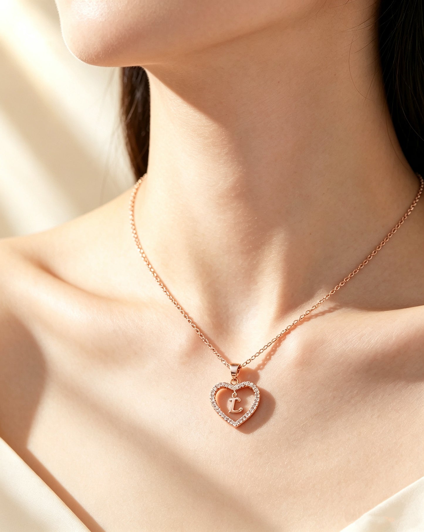 Zircon Heart-Shaped Letter Necklace