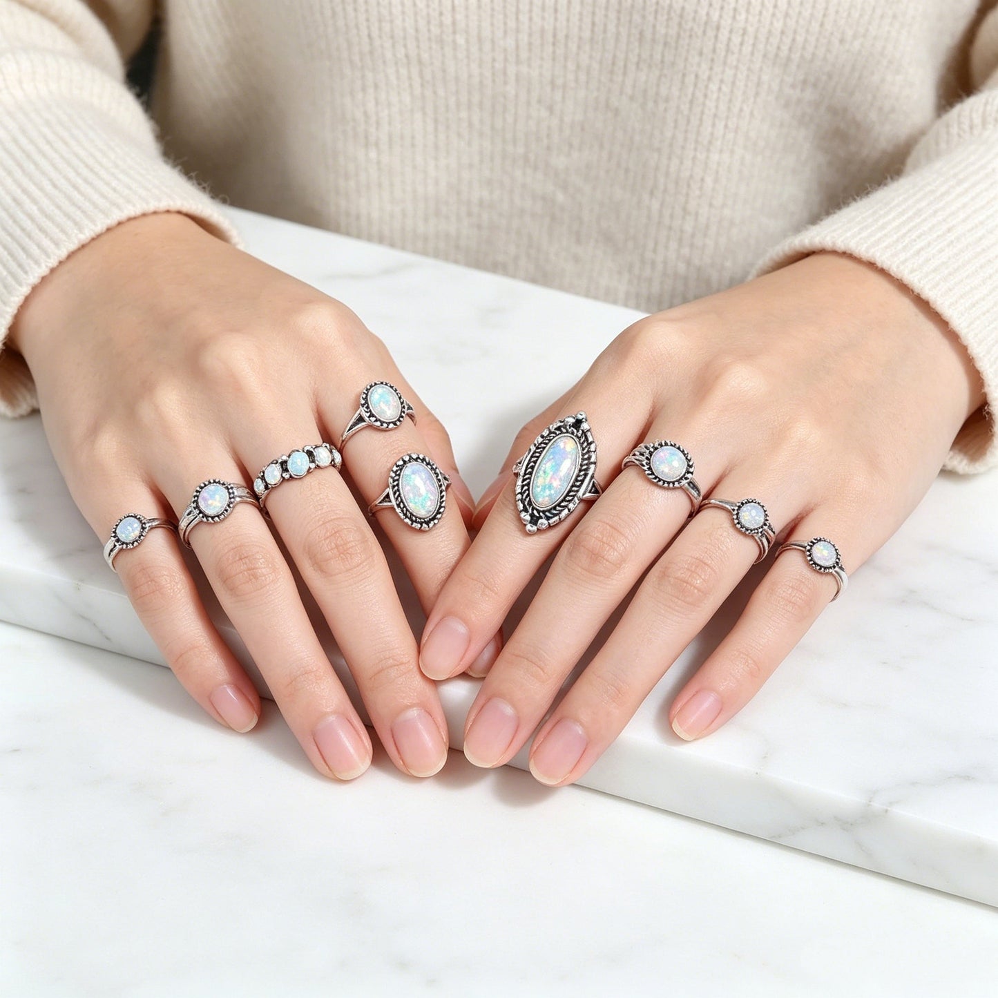 Eight-piece Australian Gemstone Ring Set