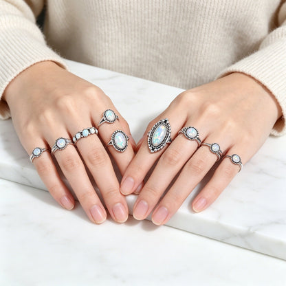 Eight-piece Australian Gemstone Ring Set