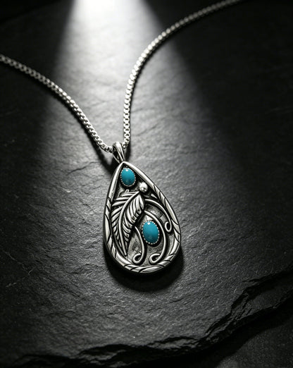 Turquoise Vintage Feather Necklace