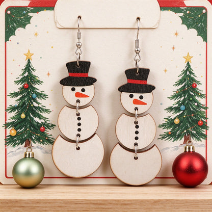 Winter Cartoon Snowman Multi-layered Assembled Earrings