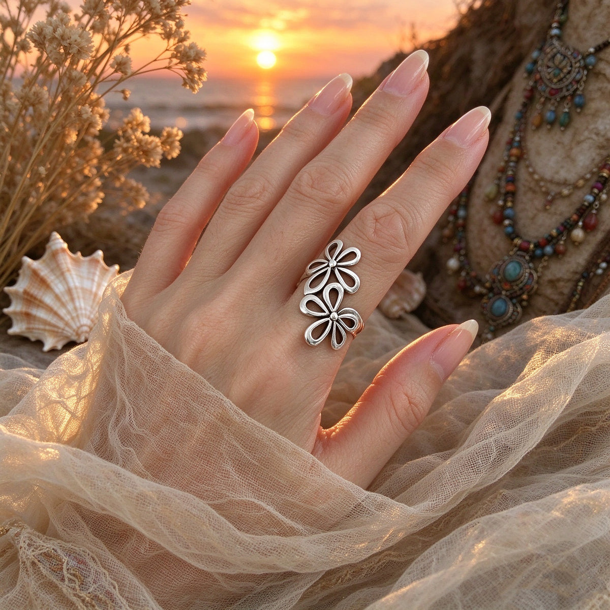 Hollowed-out Flower-shaped Open Ring