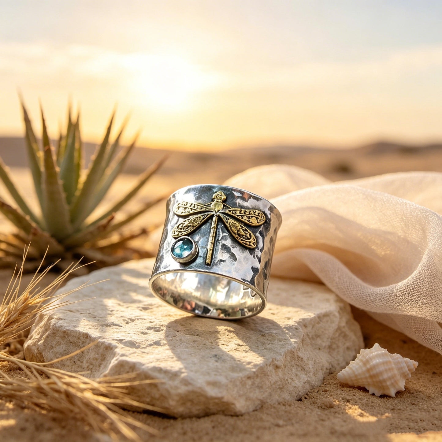 Aquamarine Dragonfly Ring