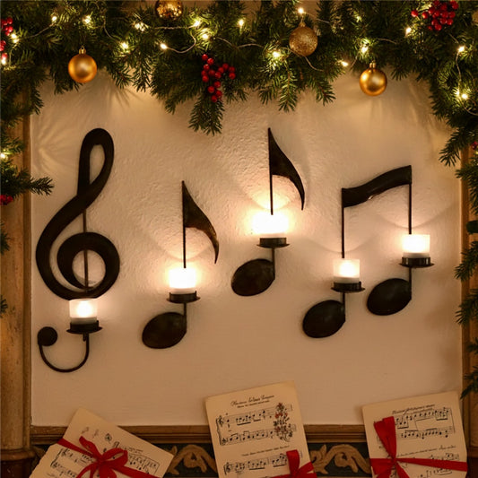 Music Note Wall Candle Holders Set – Metal Art Sconce Decor