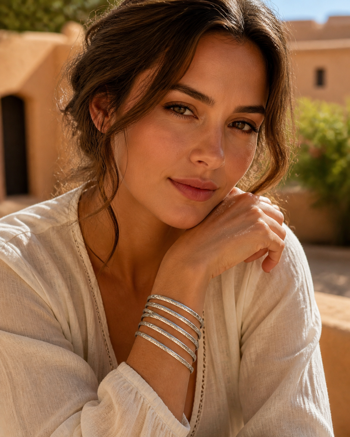 5-piece Embroidered Circular Silver Bracelets