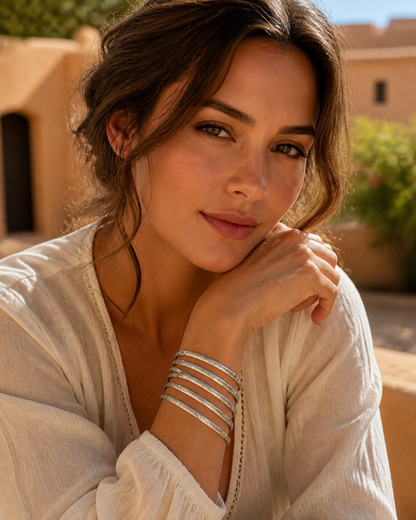 5-piece Embroidered Circular Silver Bracelets