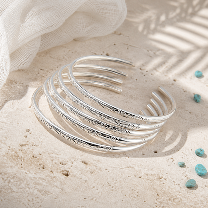 5-piece Embroidered Circular Silver Bracelets