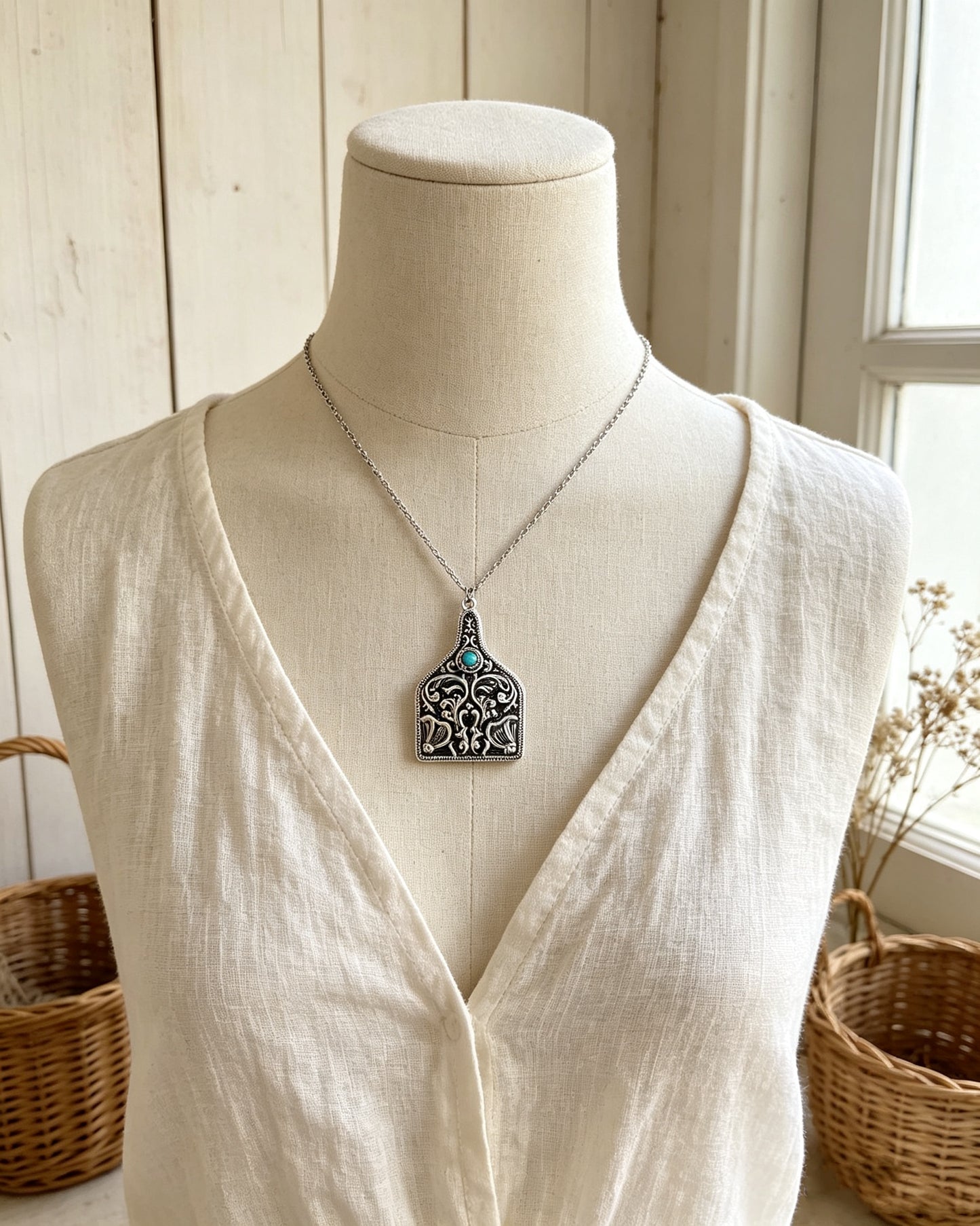 Turquoise Carved Pendant Necklace