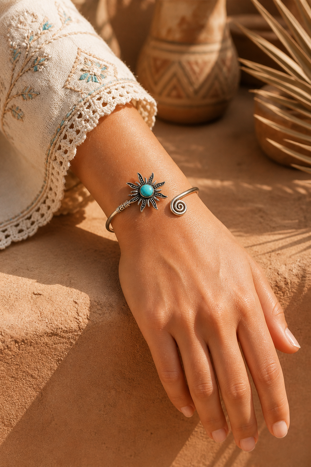 Retro Sunflower Greenstone Bracelet