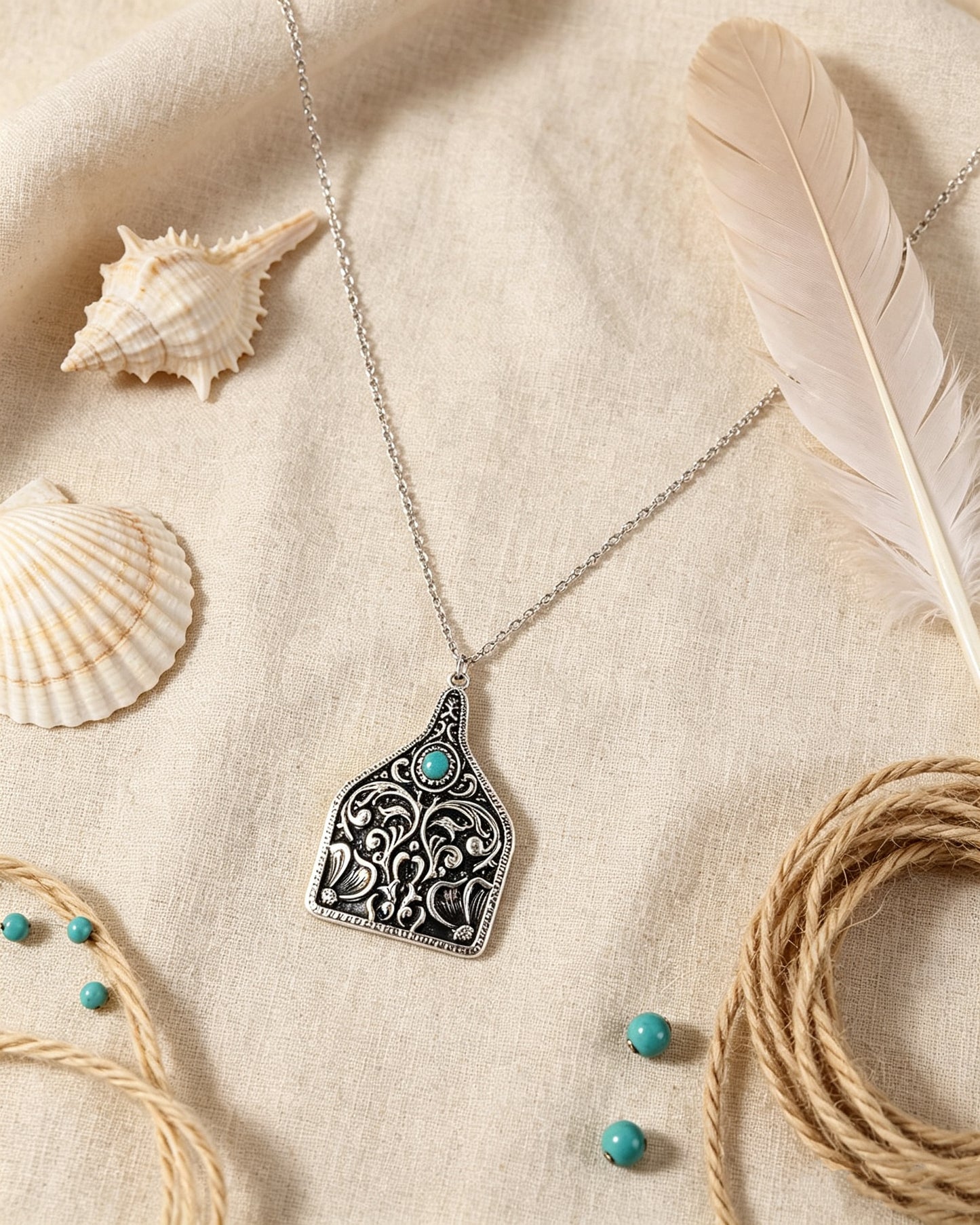 Turquoise Carved Pendant Necklace