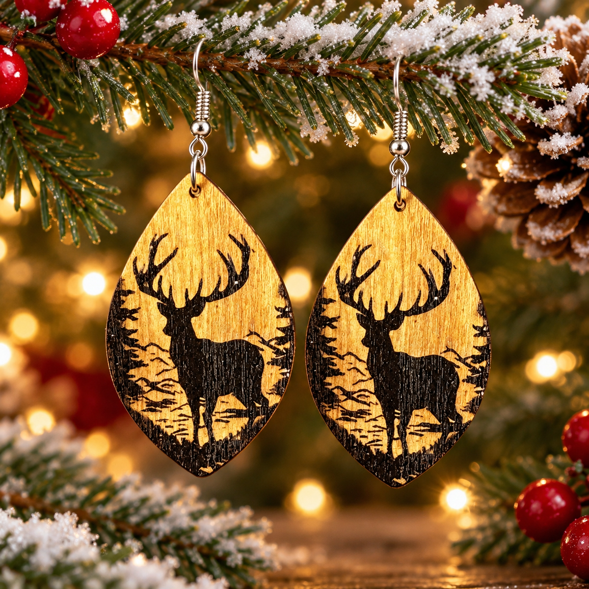 Elk Gingerbread Man Wooden Cute Earrings