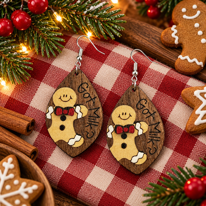 Elk Gingerbread Man Wooden Cute Earrings
