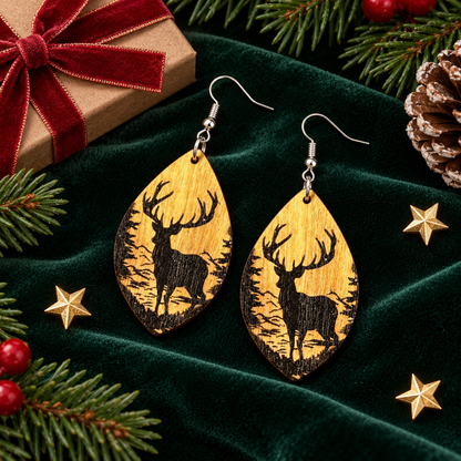 Elk Gingerbread Man Wooden Cute Earrings