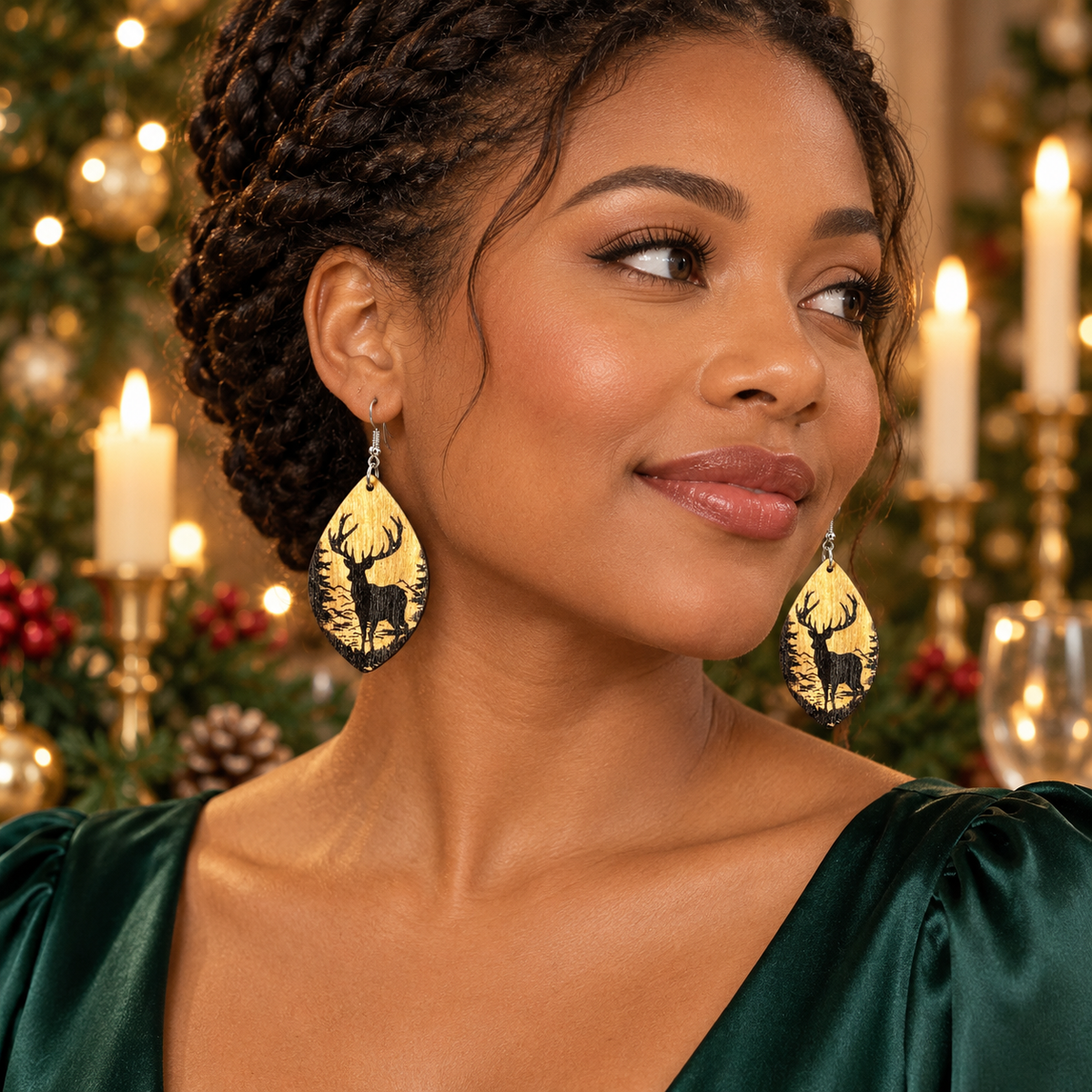 Elk Gingerbread Man Wooden Cute Earrings