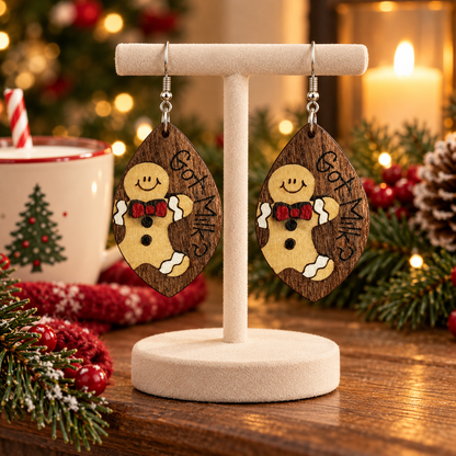 Elk Gingerbread Man Wooden Cute Earrings