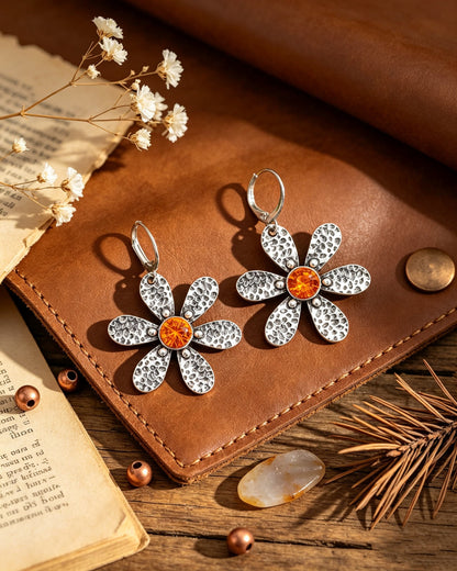 Silver Orange Flower Earrings