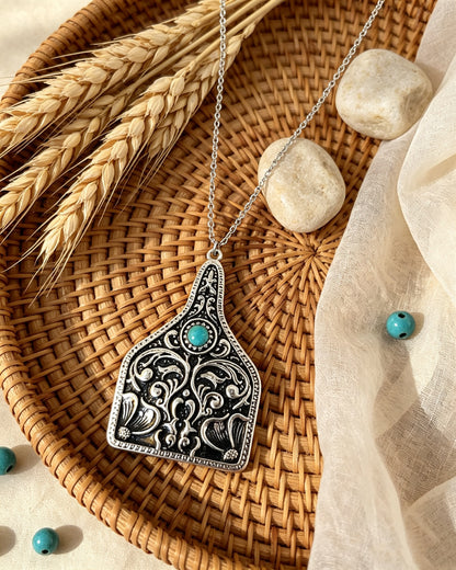 Turquoise Carved Pendant Necklace