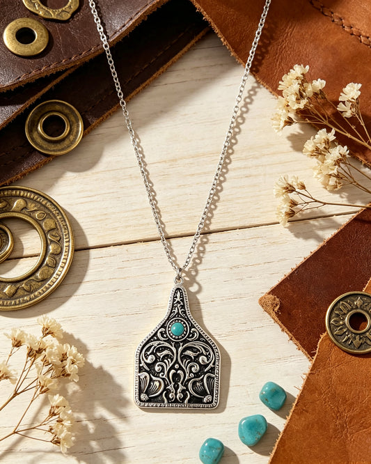 Turquoise Carved Pendant Necklace