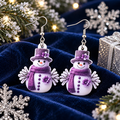 Christmas Cute Snowman Pendant Earrings