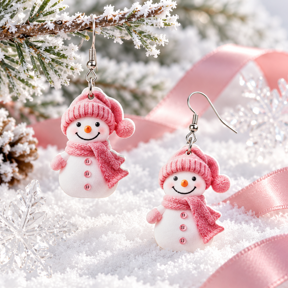 Christmas Cute Snowman Pendant Earrings