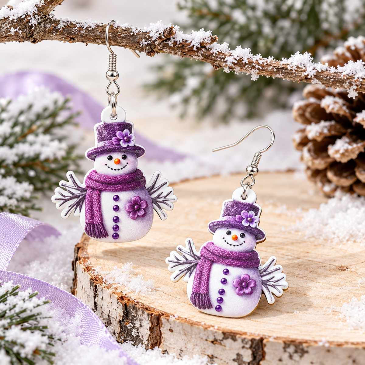 Christmas Cute Snowman Pendant Earrings