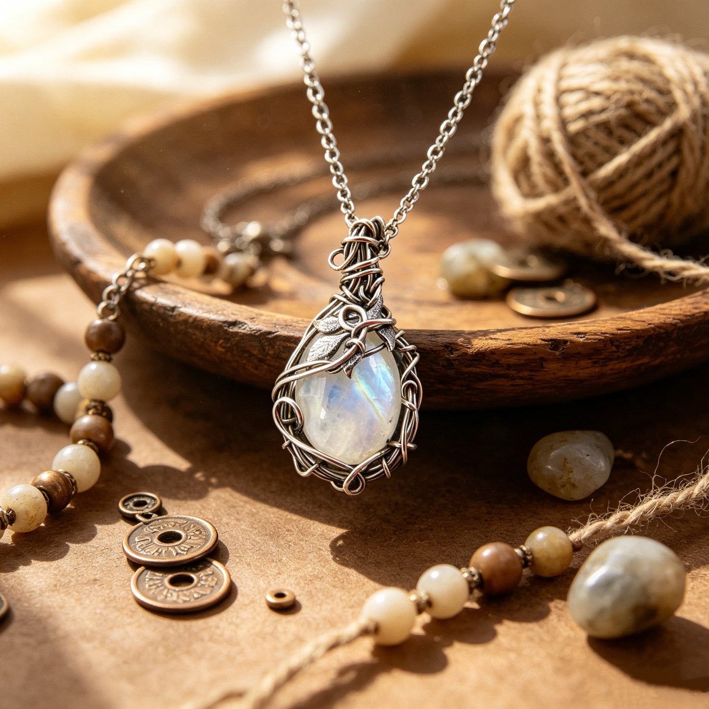 Retro Twisted Moonstone Necklace