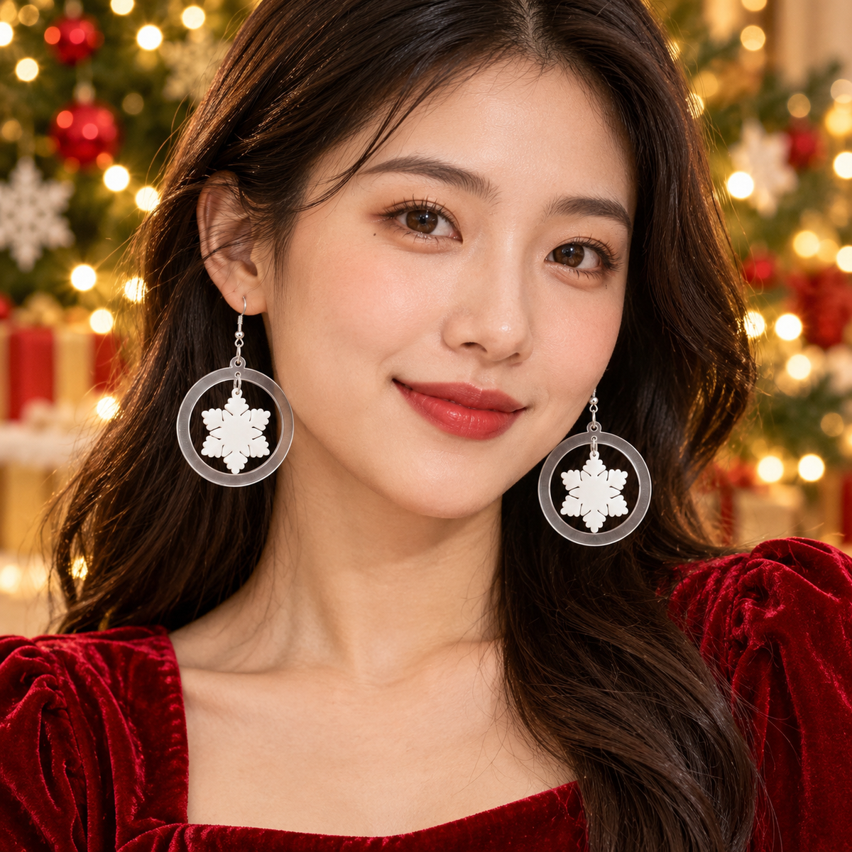 Circular-shaped Assembled Snowflake Party Earrings