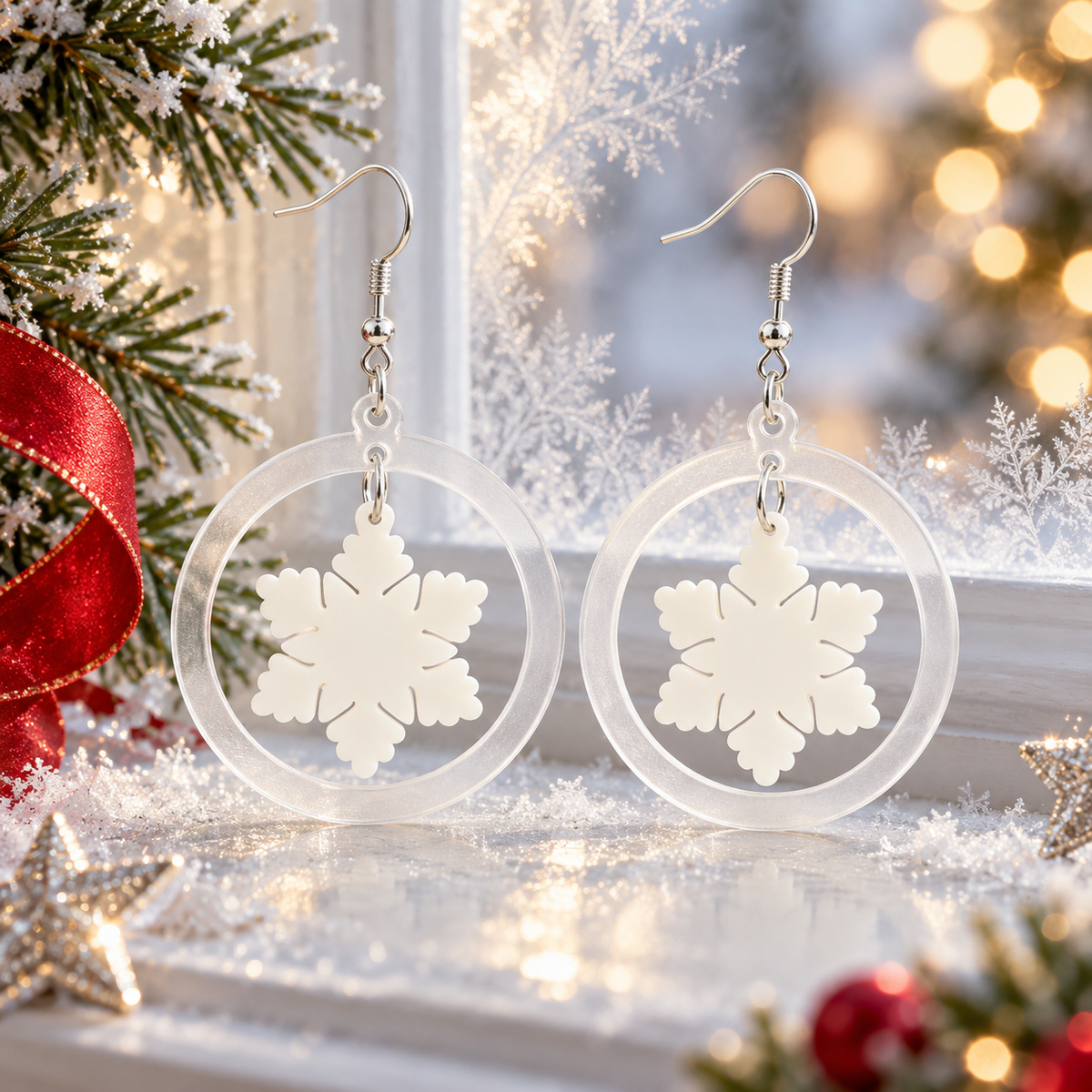Circular-shaped Assembled Snowflake Party Earrings