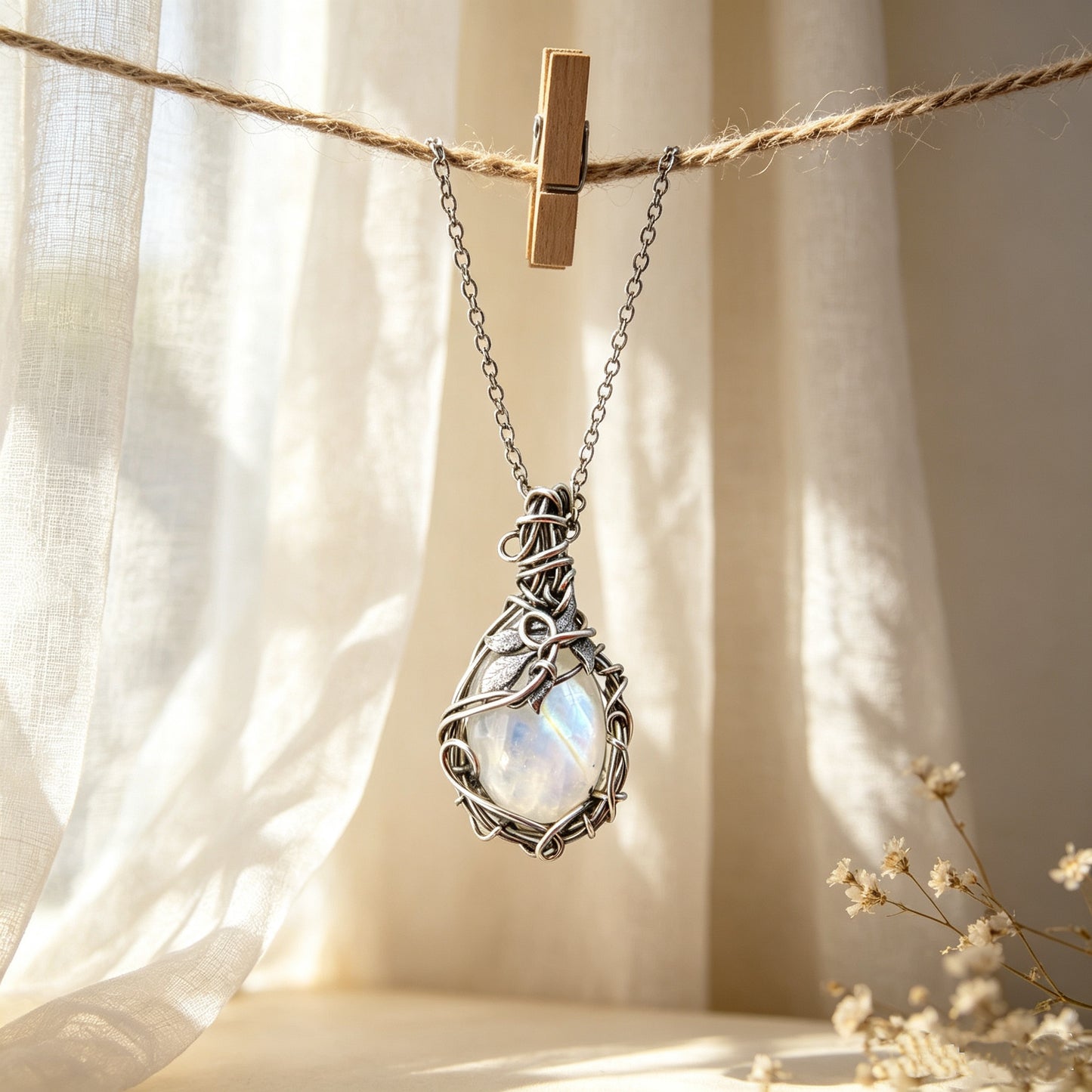 Retro Twisted Moonstone Necklace