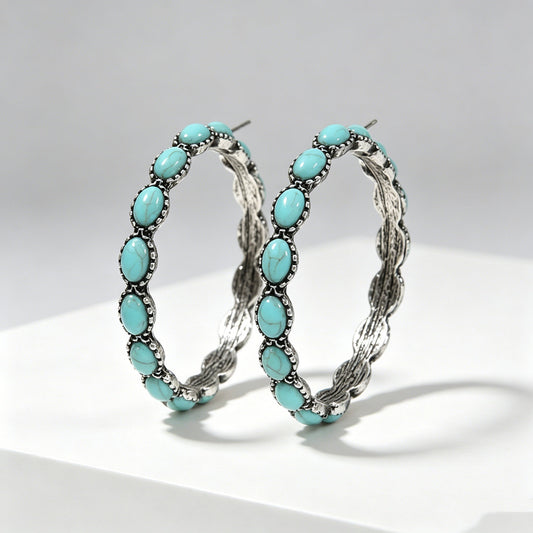 Large Circle C-Shaped Turquoise Earrings