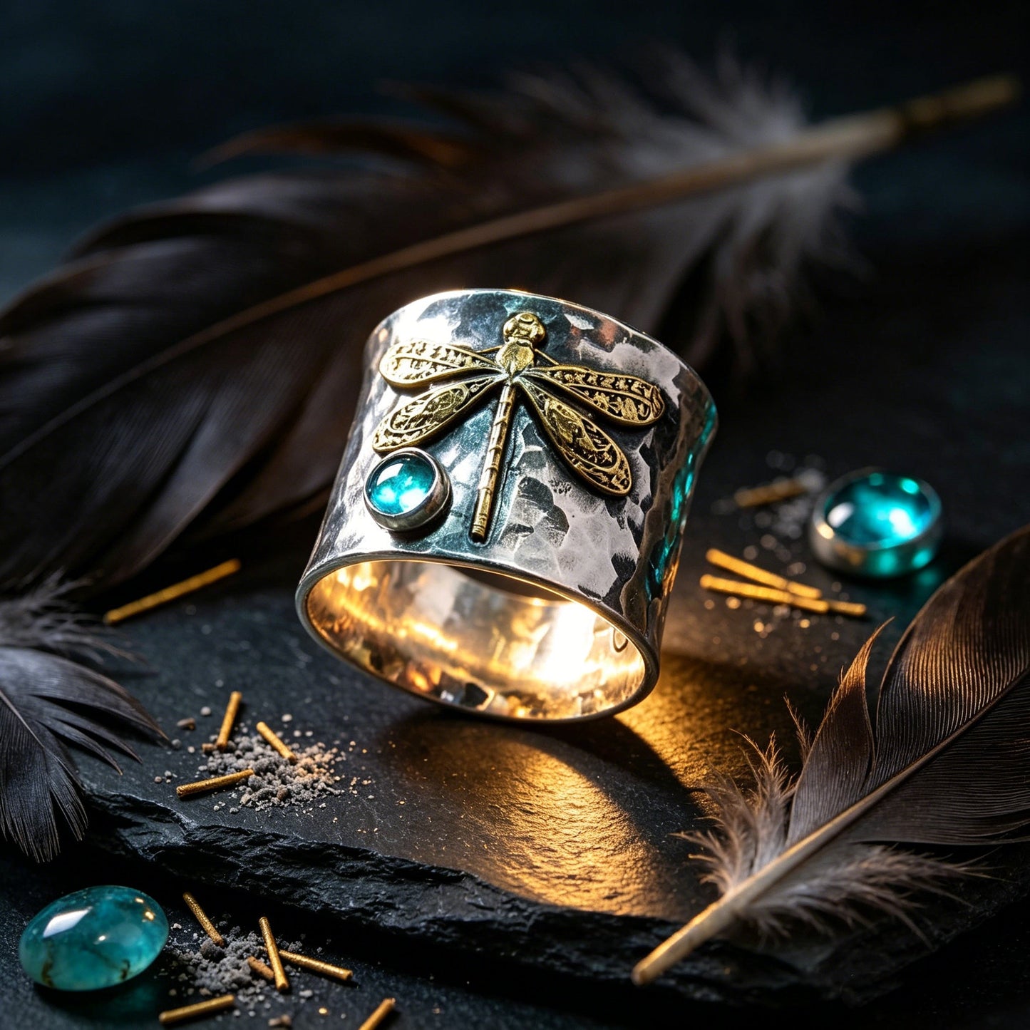 Aquamarine Dragonfly Ring