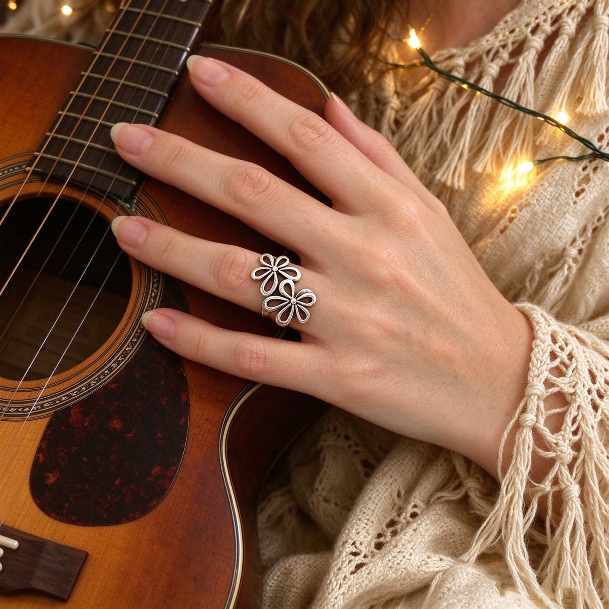 Hollowed-out Flower-shaped Open Ring