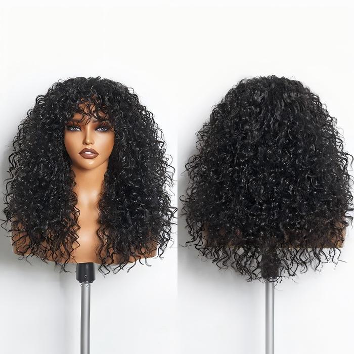 Chiesma Blend Human Hair Curly Wig with Big Bangs – Effortless Shaggy Waves