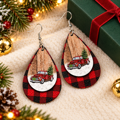 Waterdrop-shaped Christmas Tree Car Earrings