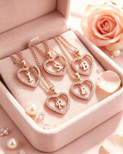 Zircon Heart-Shaped Letter Necklace