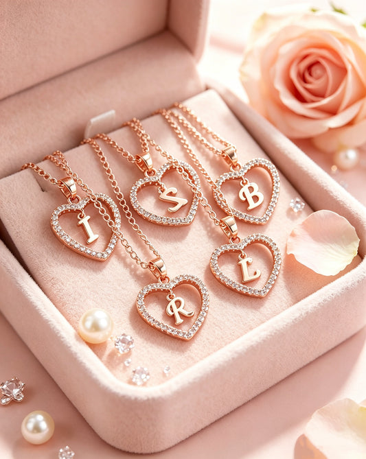 Zircon Heart-Shaped Letter Necklace