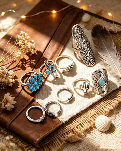 Engraved Totem Ring Set of Nine Pieces